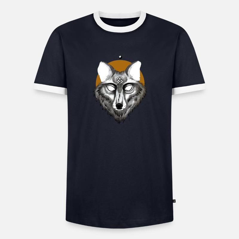 Mystischer Wolf mit Pentagramm Blick Männer Kontrast-T-Shirt