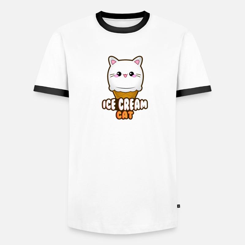Ice Cream Cat Eiscreme Eis Katze Vanille Eiskugel Männer Kontrast-T-Shirt