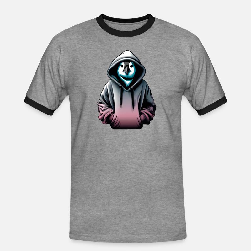 Hacker Pinguin mit Pullover - Männer Kontrast-T-Shirt - Grau meliert/Schwarz