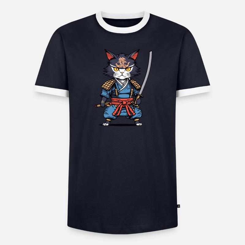 Samurai-Katze #22 Männer Kontrast-T-Shirt