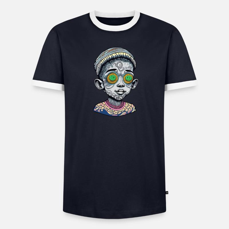 Visage d’enfant de couleur psychédélique avec étrange et profond T-shirt contrasté Homme