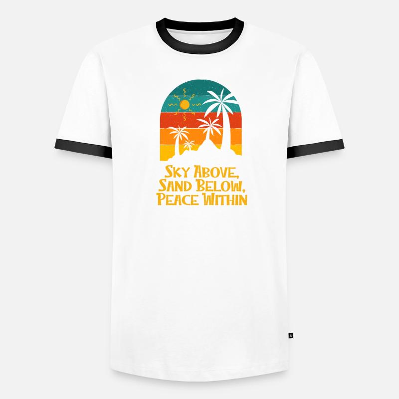 Ciel au-dessus du sable au-dessous de la paix dans le surf de plage T-shirt contrasté Homme