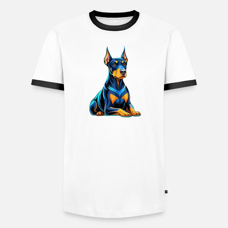 Dobermann sitzend mit Hundeblick Männer Kontrast-T-Shirt