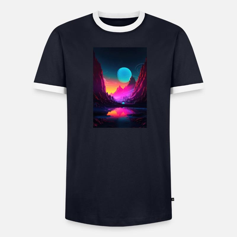 Mountain Glow: Synthwave Vibes in Alpine Serenity Männer Kontrast-T-Shirt