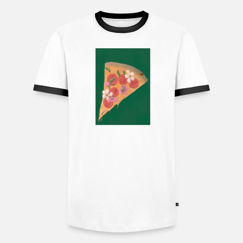 Blümchen-Pizza Männer Kontrast-T-Shirt