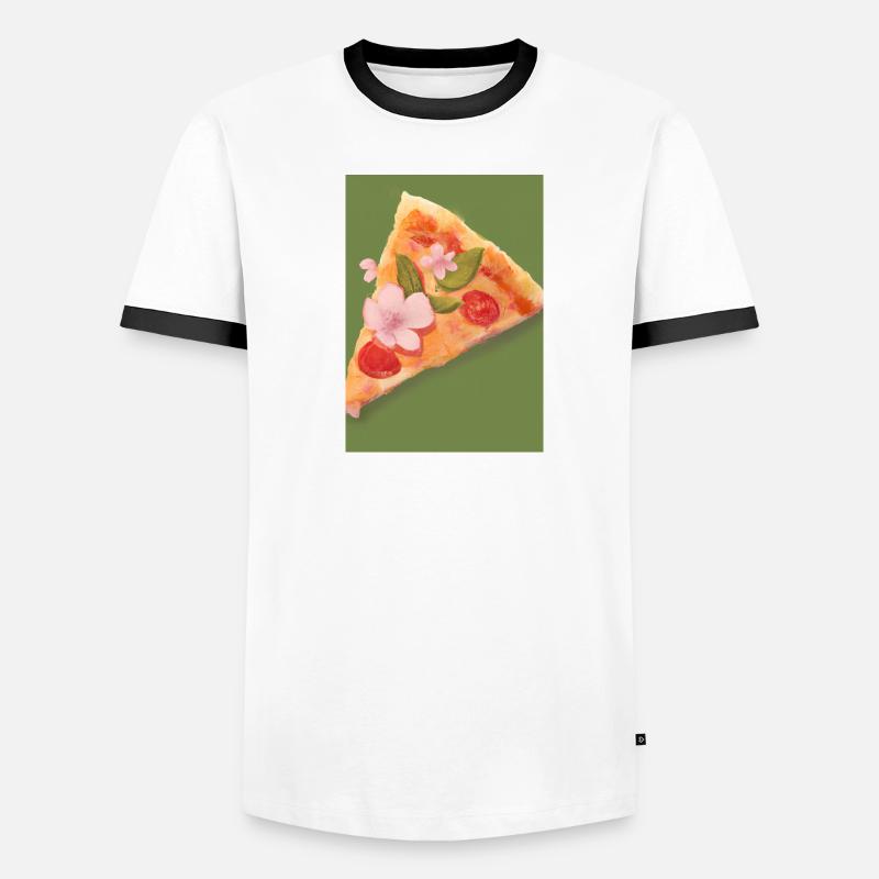 Blümchen-Pizza Männer Kontrast-T-Shirt