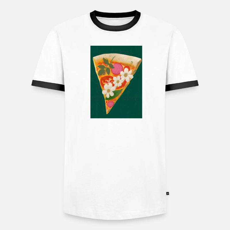 Blümchen-Pizza Männer Kontrast-T-Shirt