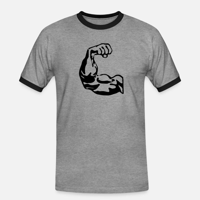Bodybuilder biceps - Men's Ringer Shirt - heather grey/black