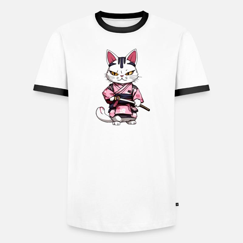 Samurai Cat & Cherry Blossoms #2 Men's Ringer Shirt