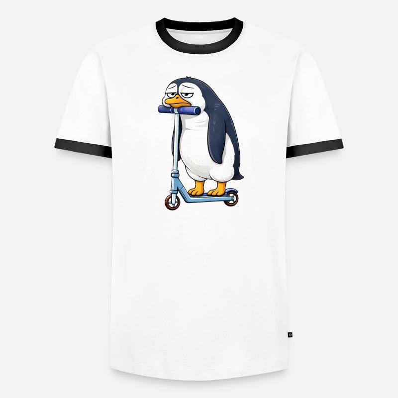 Süßer Pinguin Roller Scooter Einsam Langeweile Männer Kontrast-T-Shirt
