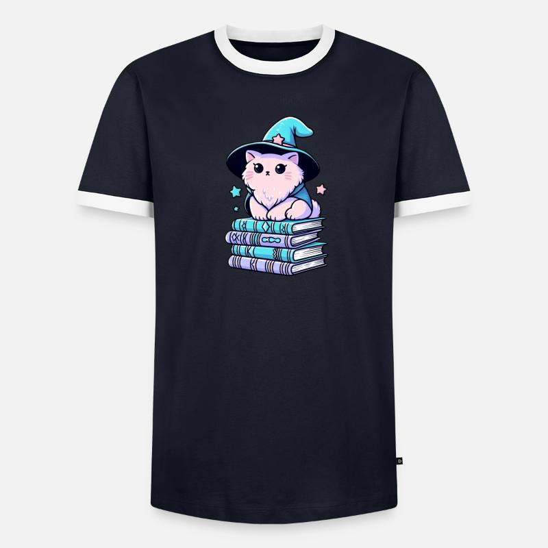 Magischer Kätzchen-Zauberer Männer Kontrast-T-Shirt