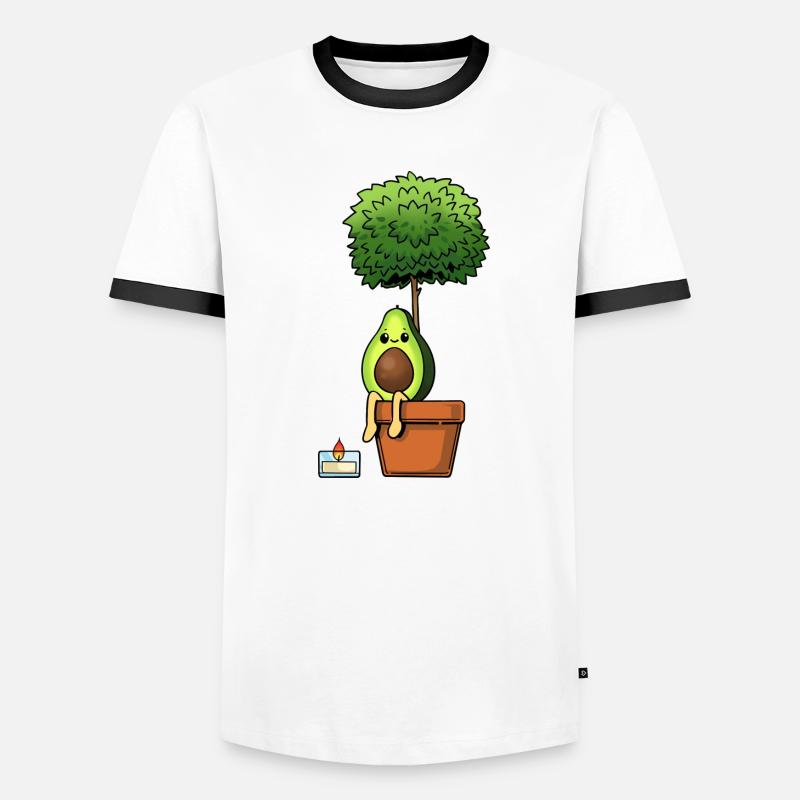 Avocado auf einer Pflanze mit einer Kerze Männer Kontrast-T-Shirt