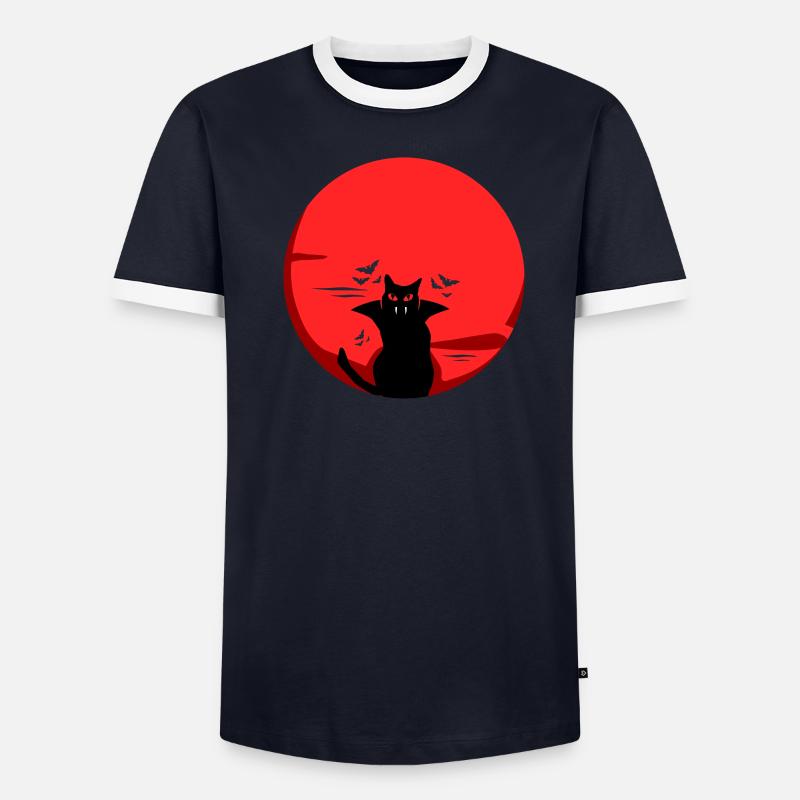 Schwarze Katze Vampir Männer Kontrast-T-Shirt