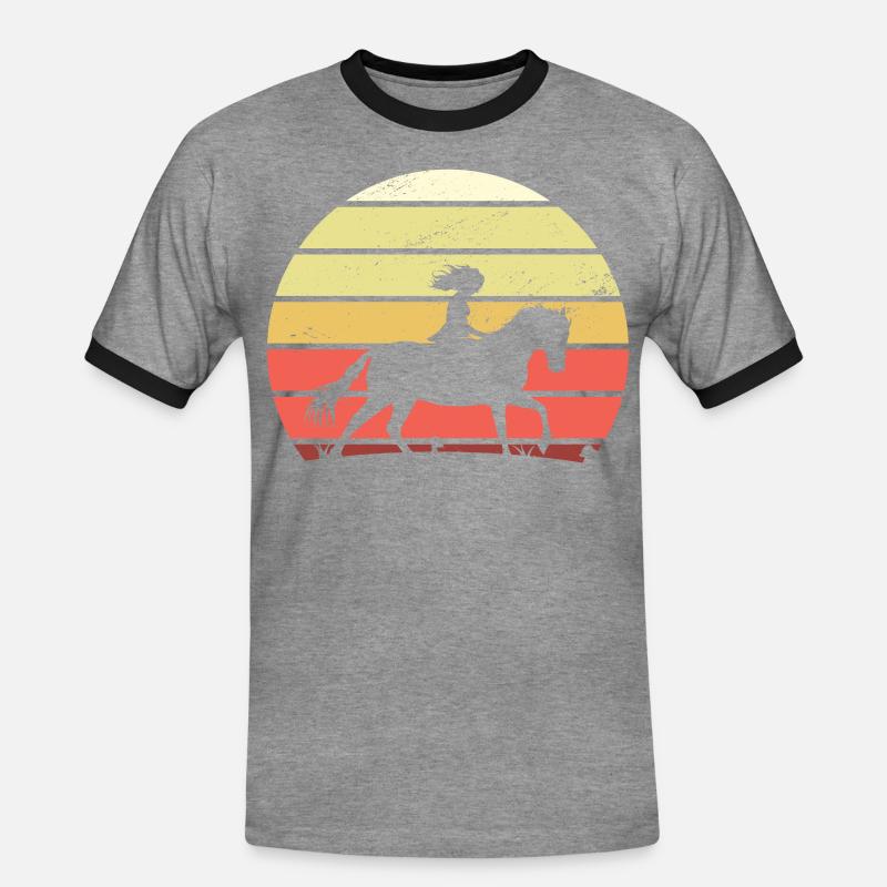 Retro Mädchen Pferd - Männer Kontrast-T-Shirt - Grau meliert/Schwarz
