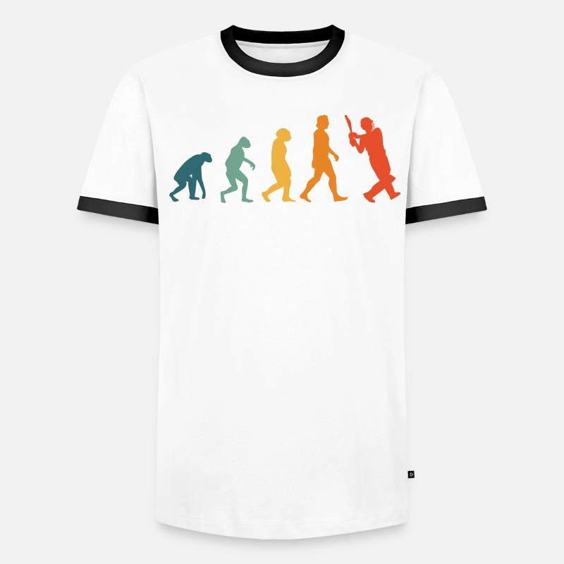 Cricket Evolution Retro Cricketspieler Männer Kontrast-T-Shirt