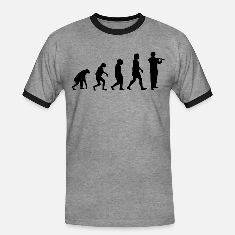 Flötist Evolution Querflöte Flöte - Männer Kontrast-T-Shirt - Grau meliert/Schwarz