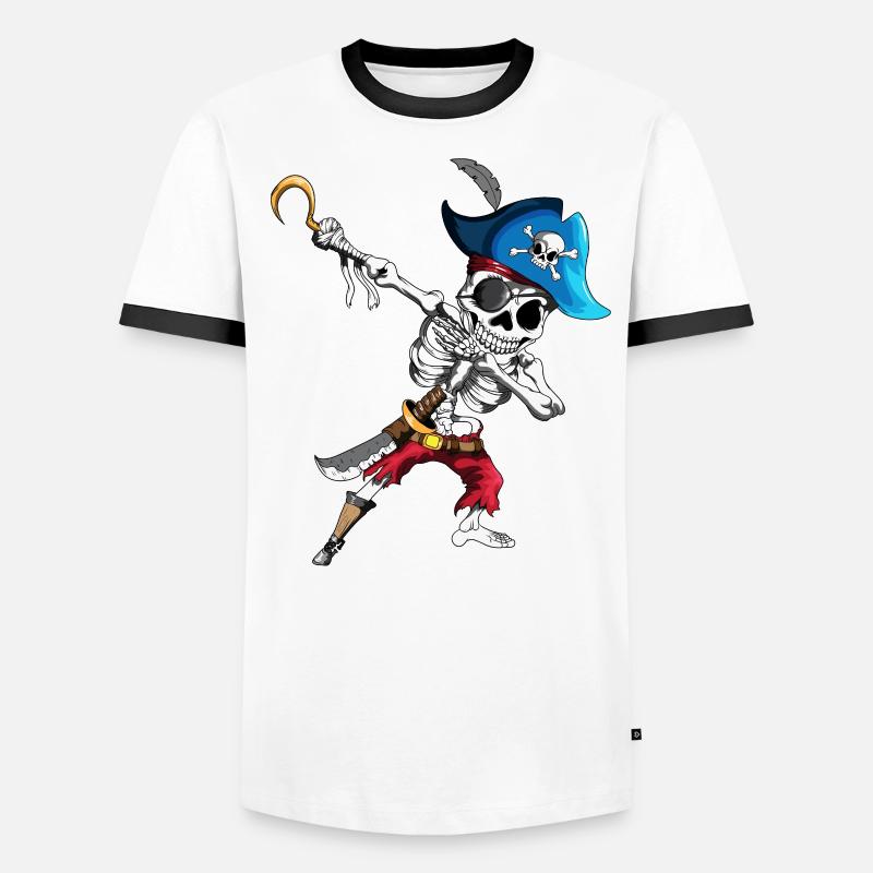 Dabbing Pirate Skeleton Eye patch Pirate Ship Men's Ringer Shirt