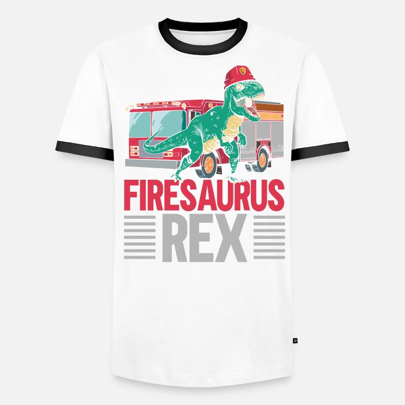 Firesaurus Rex Pompier Pompier Dinosau T-shirt contrasté Homme