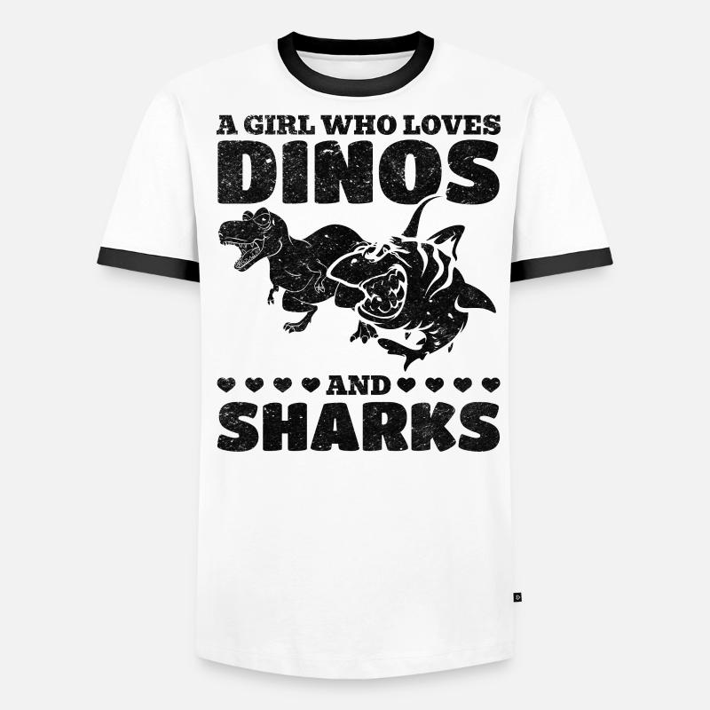 Dinosaurier Great White Shark Ein Mädchen, das Männer Kontrast-T-Shirt