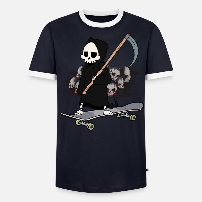 Skateboard Grim Reaper Closing Time End Horror Death Men's Ringer Shirt