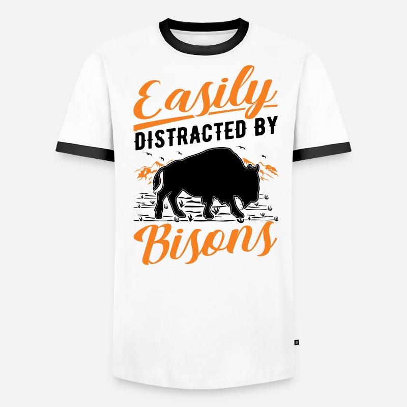 Facilement distrait par les bisons Buffle d’eau Buffle T-shirt contrasté Homme