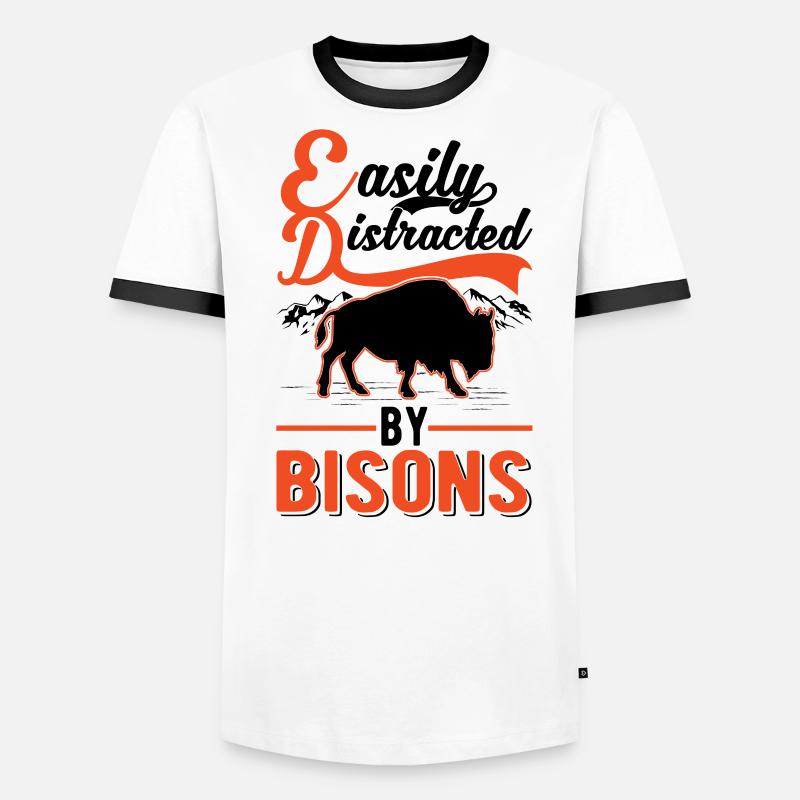 Facilement distrait par les bisons Buffle d’eau Buffle T-shirt contrasté Homme