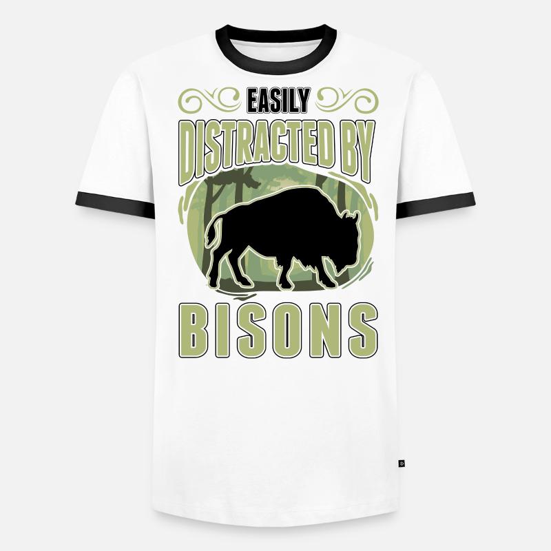 Facilement distrait par les bisons Buffle d’eau Buffle T-shirt contrasté Homme