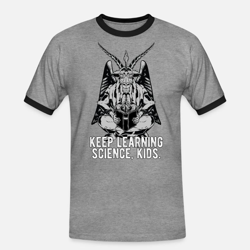 Baphomet Keep learning science meme - Men's Ringer Shirt - heather grey/black