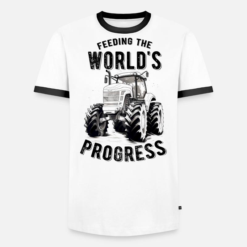Feeding World's Progress Tractor Farmer Gift Men's Ringer Shirt