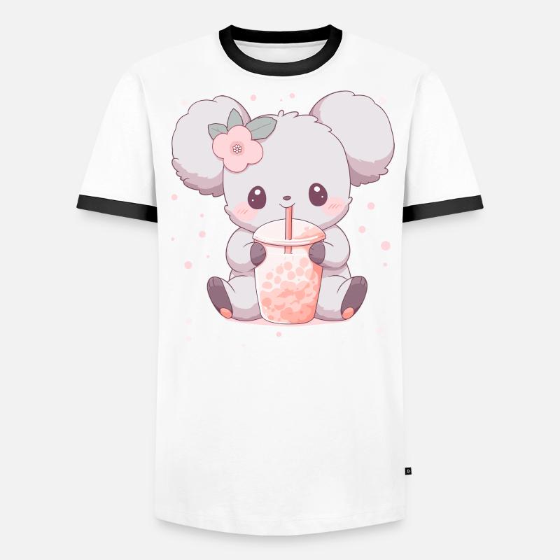 Kawaii Koala Drinks Boba Bubble Tea Chibi Men's Ringer Shirt