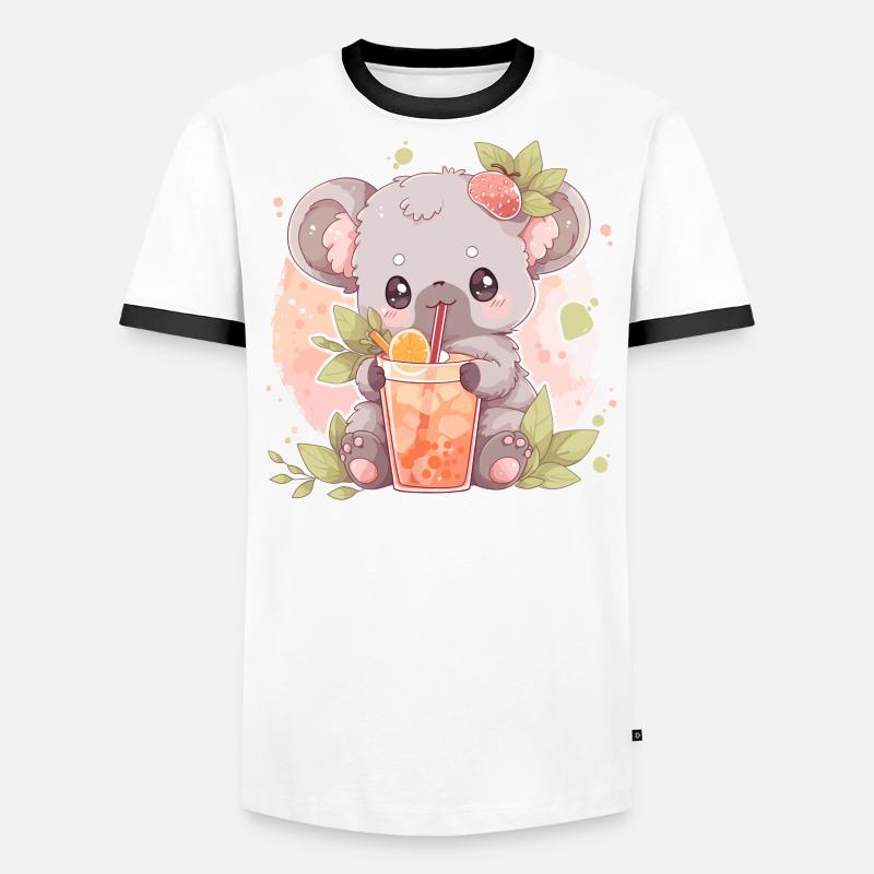 Kawaii Koala Drinks Boba Bubble Tea Chibi Men's Ringer Shirt