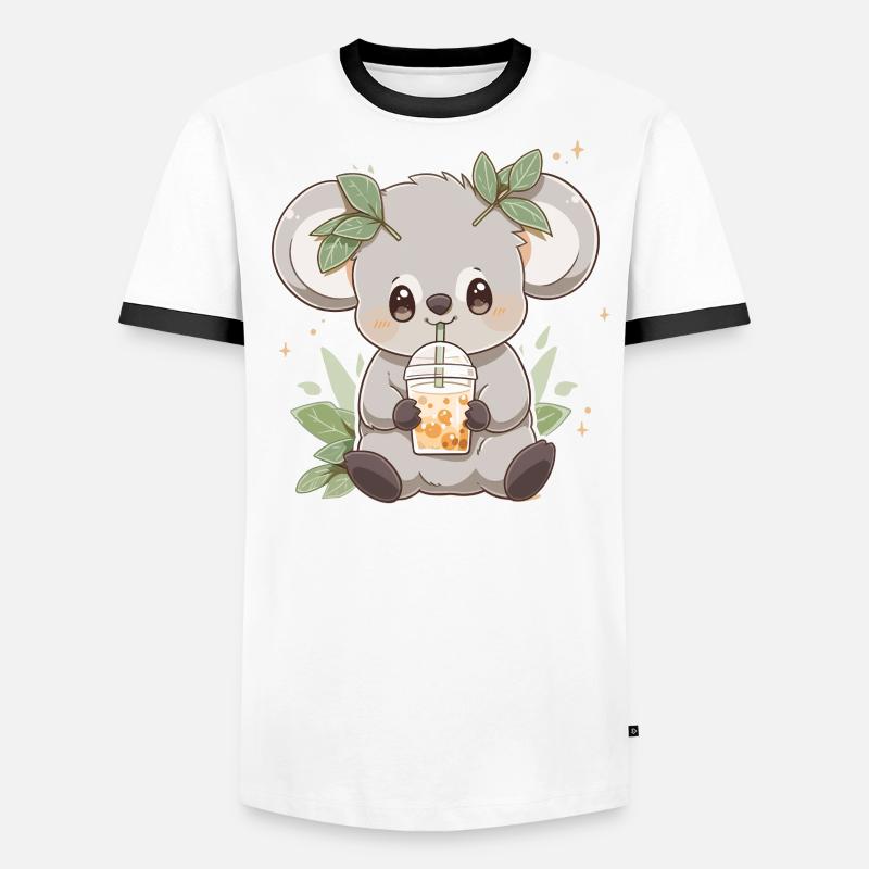 Kawaii Koala Drinks Boba Bubble Tea Chibi Men's Ringer Shirt