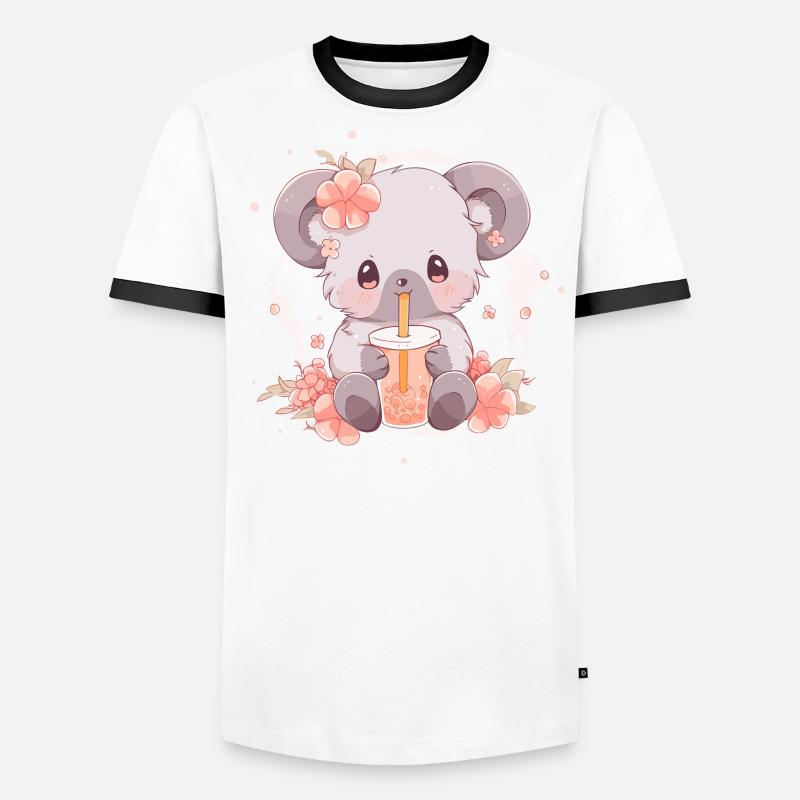 Kawaii Koala Drinks Boba Bubble Tea Chibi Men's Ringer Shirt