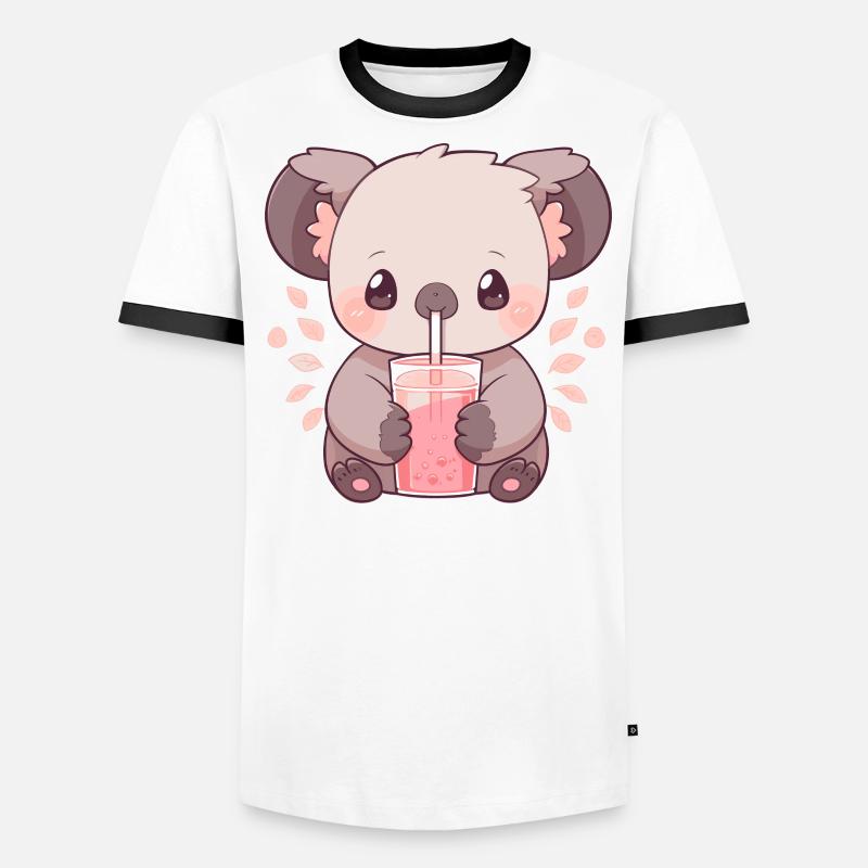 Kawaii Koala Drinks Boba Bubble Tea Chibi Men's Ringer Shirt