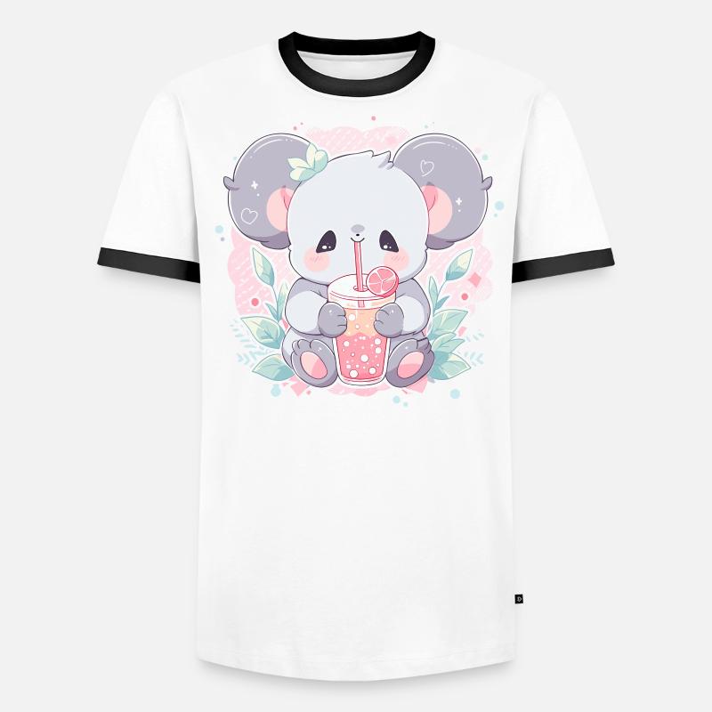 Kawaii Koala Drinks Boba Bubble Tea Chibi Men's Ringer Shirt