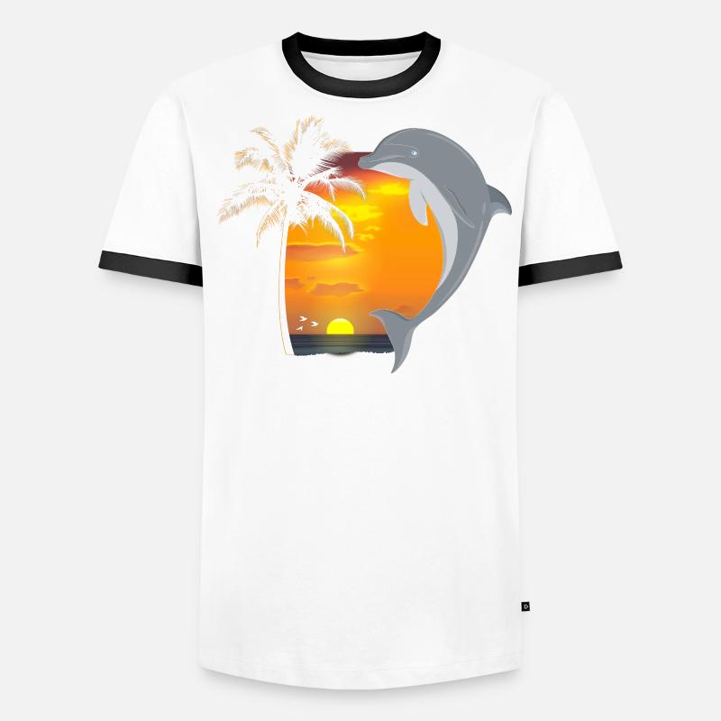 Dolphin Beach Palm Tree Sunset Männer Kontrast-T-Shirt