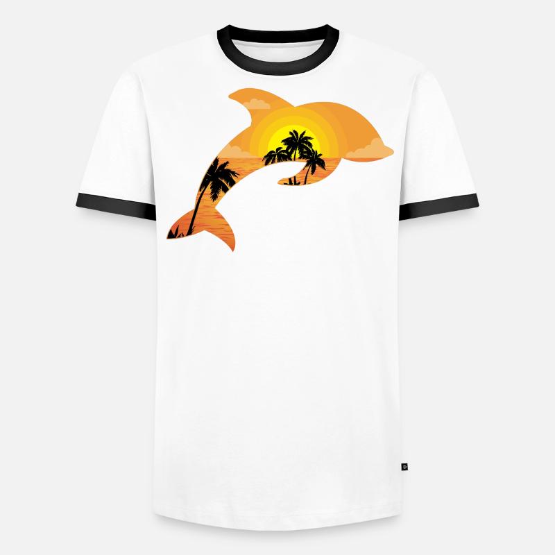Dolphin Palm Tree Sunset Männer Kontrast-T-Shirt