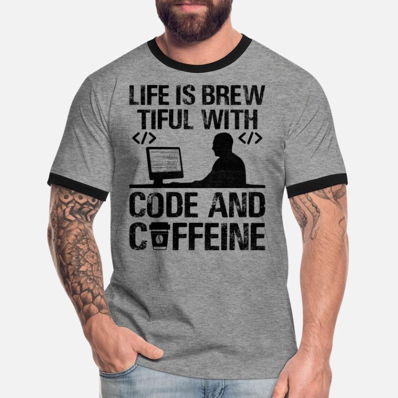 Kaffee-Codierung Programmierer Programmierer Entwickler Nerd Coff Männer Kontrast-T-Shirt