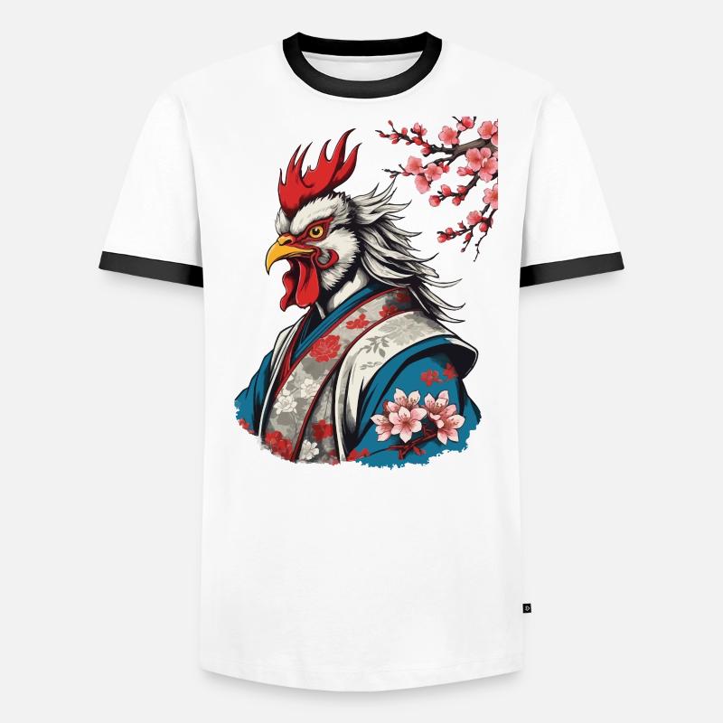 Samouraï dans un design rétro de style ukiyo-e T-shirt contrasté Homme