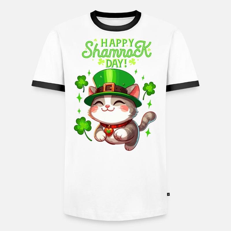 Chat de la Saint-Patrick Shamrock Lucky Kitten Fun T-shirt contrasté Homme