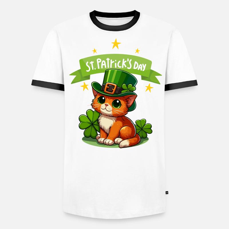 Chat de la Saint-Patrick Shamrock chanceux mignon T-shirt contrasté Homme