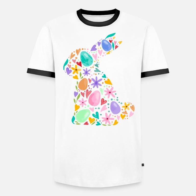 Colorful Easter Bunny Easter Eggs Flowers Easter Graphic Men's Ringer Shirt