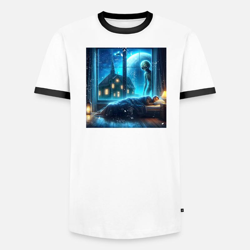Alien observes sleeping human Men's Ringer Shirt