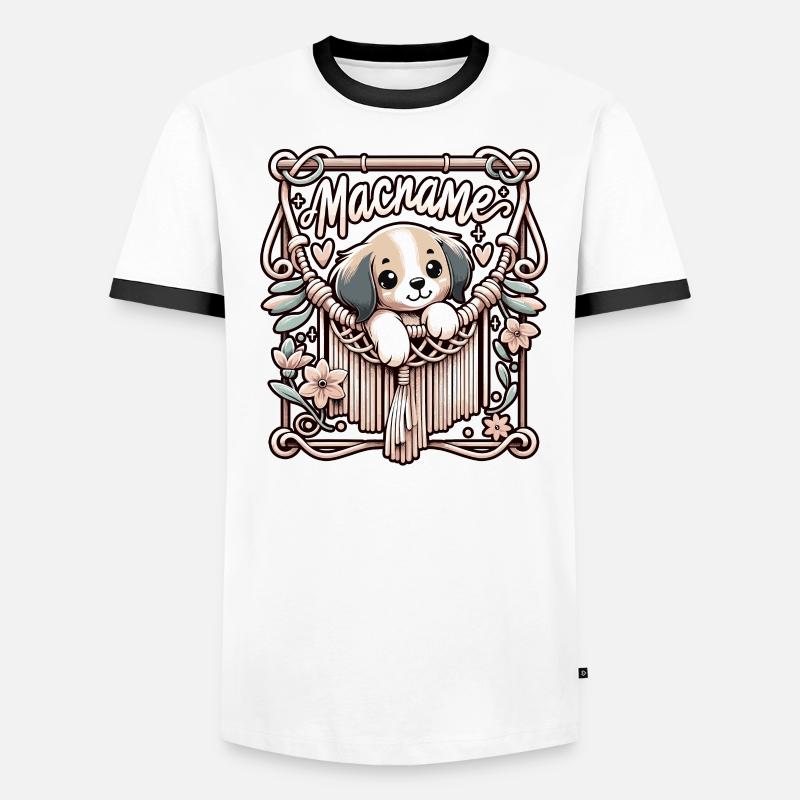 Drôle de macramé chien artiste macramé T-shirt contrasté Homme