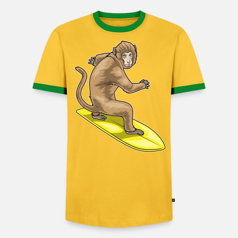 Monkey Surfer Surfboard - Men's Ringer Shirt - undefined