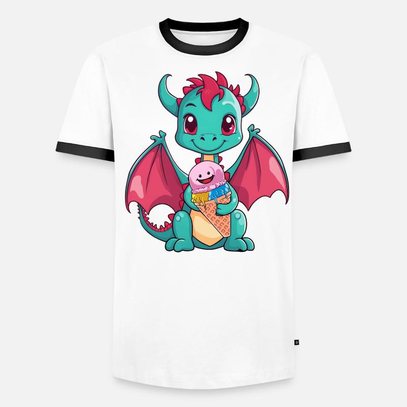Dino Drache Drachen Eiswaffel Eis naschen Kinder Männer Kontrast-T-Shirt