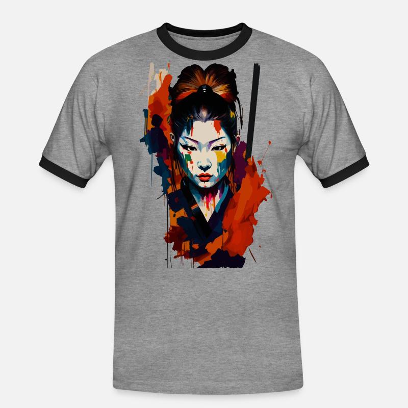 Samurai Kriegerin – Auffällige Spritzer Kunst - Männer Kontrast-T-Shirt - Grau meliert/Schwarz