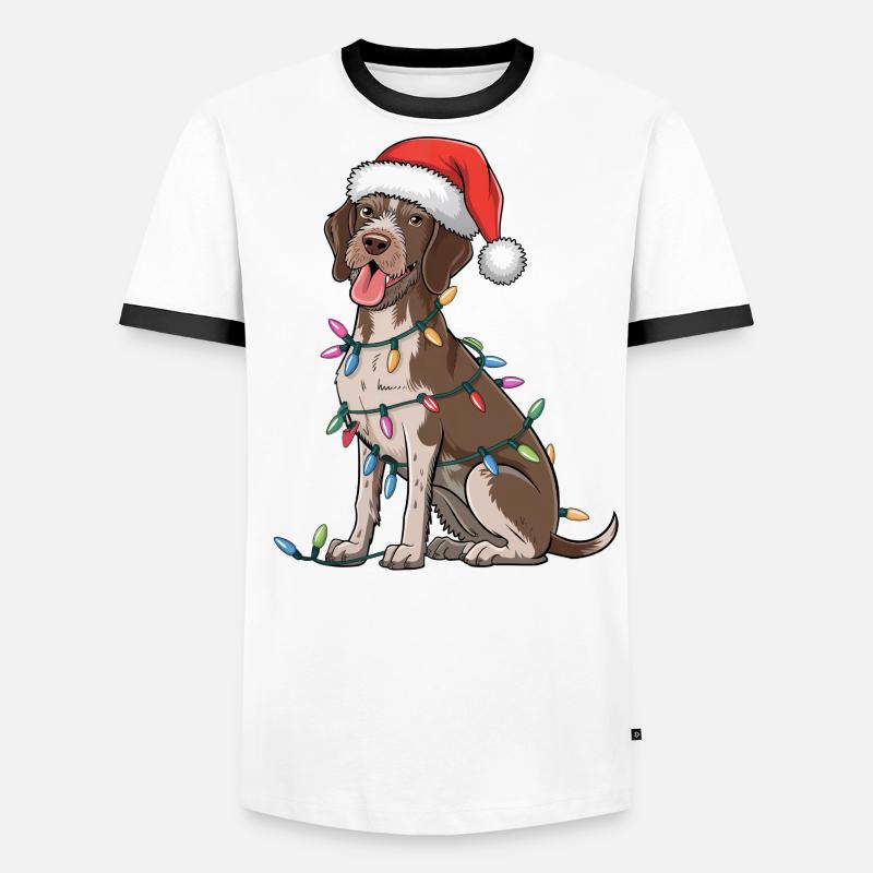 German Wirehaired Pointer Christmas Lights Xmas Männer Kontrast-T-Shirt