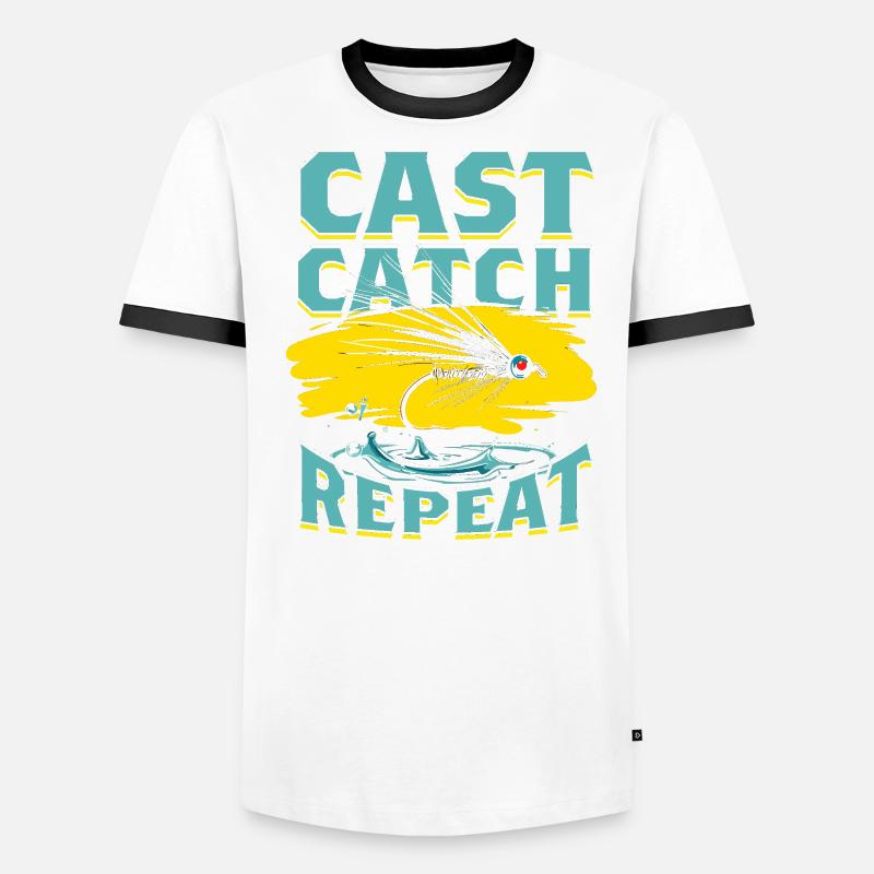 Pêche à la mouche Mouche Pêcheur Lancer Attraper Répéter T-shirt contrasté Homme