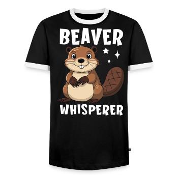 Beaver Whisperer - Men's Ringer Shirt - black/white - Front - AI Model Female 172 light (172cm) & AI Model Male 178 light (178cm)